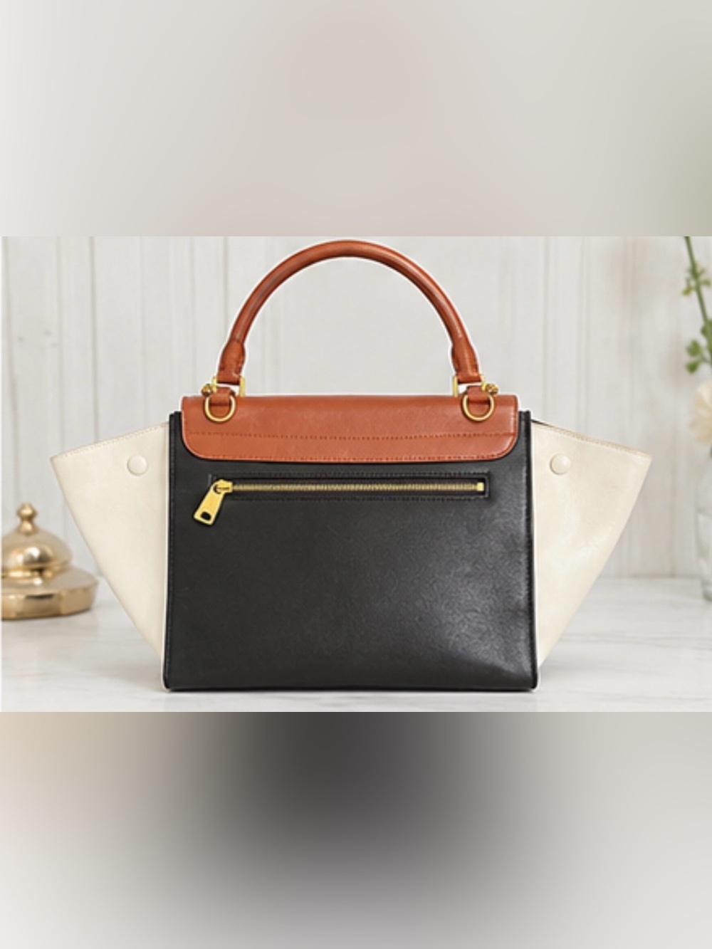 Celine Trapeze Crossbody Orange Black White Colorblock 2-way Top Handle Satchel - Picture 4 of 8